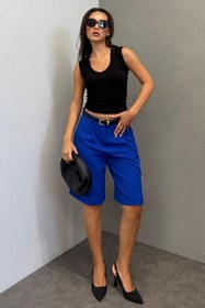 Resim Madmext Saks Pileli Kadın Bermuda Şort Mg2483 