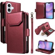 Resim iPhone Uyumlu 17 Çok Kartlı Cüzdan Cilt Telefon Kasası İçin Kırmızı 