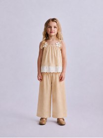 Resim Tifina Kids Kız Çocuk 2'li Takım Yakası Çiçek İşlemeli Dantel Detaylı Bluz Rahat Pantolon Günlük Bayramlık 