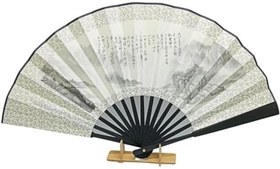 Resim Çin Bambu Keten Kumaş Yelpaze 03BSC Siyah Büyük Boy 60cm No.3S 