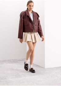 Resim Defacto Coool Piliseli Normal Bel Basic Düz Gabardin Mini Etek D5265AX24AUER42 Ekru 