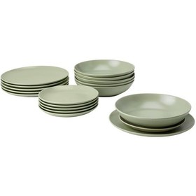 Resim Yemek Takımı, Mat Yeşil, 18 Parça Açık Gri 