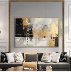 Resim Yağlı Boya Dokulu Tablo Siyah Altın Gold Soyut Altın Çerçeveli U08082-179086 