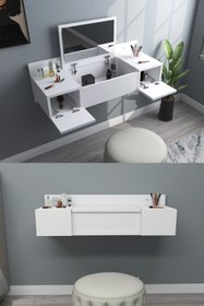 Resim Arnetti Zakkum Raflı Duvara Monte Aynalı Makyaj Masası Tuvalet Masası, Beyaz - Zakkum 