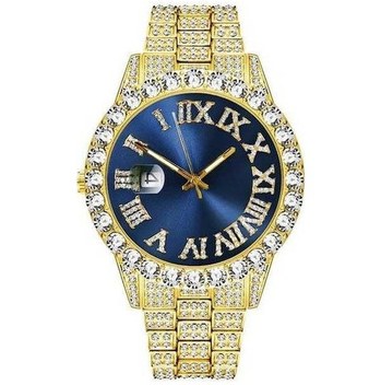 Yingfu Lüks Roma Ölçekli Takvim Hipster Erkek İş Saati Zarif Yuvarlak Parça İzle Hediye Altın - Mavi Altın