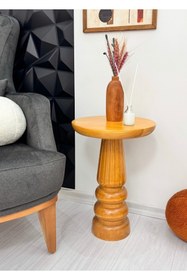 Resim ASELYA HOME Ahşap Tekli Mantar Yan Sehpa Modern 50cm Meşe Renk Fiskos Çiçeklik 