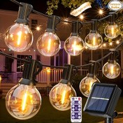 Resim XBATE 30.48/18.29/12.19/9.14/6.1metre Güneş Enerjili LED Işık Dizisi, G40, 34+3 Darbe Dayanıklı Ampul, Uzaktan Kumanda, 8 Mod, Düzenlenebilir, IPX-4 Su Geçirmezlik, Lityum Güneş Pili, ≤36V Çalışma Gerilimi, Sökülemeyen Fotonik Modül, Şok Dayanıklı, Bahçe, Teras, Veranda, Pergola, Havuz, Kamp, Parti, Bahçe Dekorasyonu için Dış Mekan Işıklandırması 