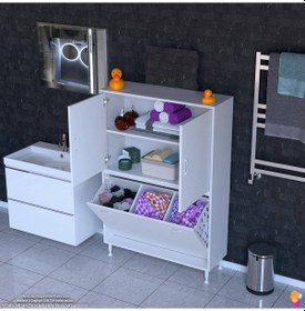 Resim Modilayn İlkim 90 X 138 X 32,5 Cm' Lik Kapak İçi Çift Raflı, Üç Akıllı Çamaşır Sepetli Dolap Beyaz 