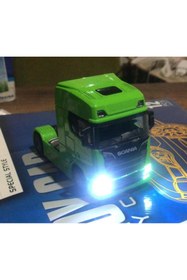 Resim metaş oyuncak Oyuncak Metal Model Işıklı Sesli Yeşil Scania Tır Çek Bırak 12 cm 