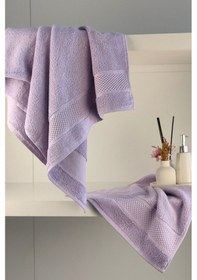 Resim %100 Pamuk Banyo Havlu Seti-long Twist İplik-yüksek Su Emici Ve Yumuşak Lıla Lila 