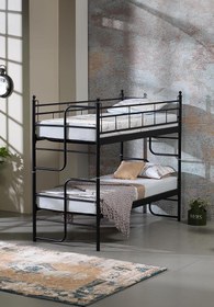 Resim Unimet Armas Genç Çocuk Yatak Odası Metal Ranza Ve Karyola 90x200 Siyah (AHŞAP LATALI) 