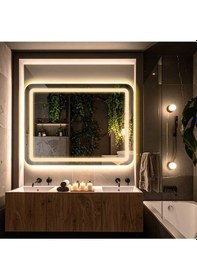Resim Quadra Günışığı Kumlamalı Lavabo & Banyo Aynası Dokunmatik Sensörlü 65 X 90 Cm 