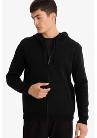 Resim Defacto Relax Fit Kapüşonlu Fermuarlı Triko Hırka F3831ax25aubk81 Siyah 