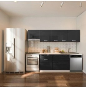 Resim Loşnna Hazır Mutfak Dolabı 260 Cm-beyaz Laminat Tezgah Dahil-bulaşık Makinesi Yeri Mevcut-parlak Antrasit 