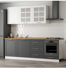 Resim Minar 240 Cm Mebran C Mutfak Dolabı Beyaz Antrasit 240-Mcba3 Beyaz 