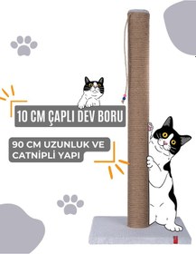 Resim 90cm Catnipli Kalın Borulu Dev Tırmalama Tahtası Gri 
