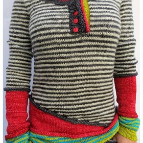 Resim Y2K Moda Kadınlar için Çok Renkli Çizgili Asimetrik Blok Uzun Kollu Kazak 