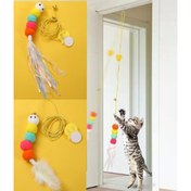 Resim Elastik Yapışkanlı Kedi Oyun Oltası 