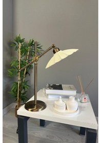 Resim Risso Dokulu Beyaz Masa Lambası Dekoratif Abajur Çocuk Odası Başucu Lambası Okuma Lambası Beyaz - Krem 