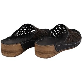Resim Napa Shoes Rahat Kalıp Lazer Detaylı Hakiki Deri Kadın Dolgu Topuk Terlik Napa-226l Siyah 