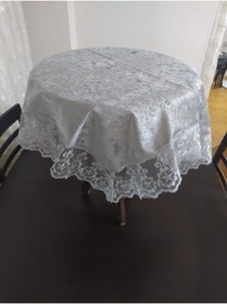 Resim CEYDA Fiskos Örtüsü Kadife Kumaş Dantel Kenar Gri 85x85 Cm 