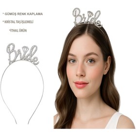 Resim Gümüş Renkli Taşlı “Bride” Gelin Tacı 