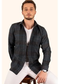 Resim Siyah Yeşil Çizgili Kışlık Oduncu Gömlek Siyah 