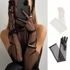 Resim 1 Çift Kadın Zarif Uzun Şeffaf File Eldiven - Şeffaf Tül Esnek Resmi Parti Düğün Nedime Kostüm Eldivenleri, Resmi Etkinlik, Cadılar Bayramı, Opera 