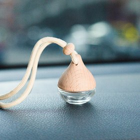 Resim 1 adet Şık Su Damlası Araba Hava Temizleyici Difüzörü - Yeniden Kullanılabilir Cam Şişe Ahşap Kapağı ve Asma Halatı ile, Motosiklet ve Ev Dekorasyonu için Mükemmel, Ev Kokusu Aksesuarı 