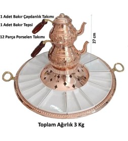 Resim Elite Bakır Kahvaltı Seti Çaydanlık Tepsi Porselen Dahil Kahvaltılık Bakır Işlemeli Çaydanlık Jelli 1 Adet 