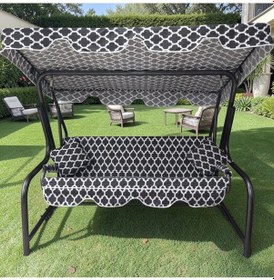 Resim Lüks 3 Kişilik Bahçe Salıncağı Lüks Kumaşlı Karaçatı Desen 3 Kişilik Salıncak Buyuk Salıncak Siyah 