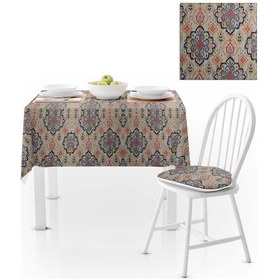 Resim Damask Desenli Antrasit Sütlü Kahve Dijital Baskılı Süet Dokuma Masa Örtüsü 140x180 