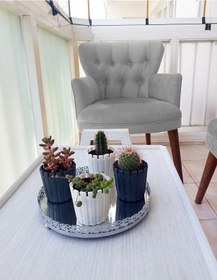 Resim Azra Mobilya Çay Seti Koltuk Takımı - Düz Renk - Ahşap Ayak - Babyface Kumaş - Açık Gri Açık Gri 