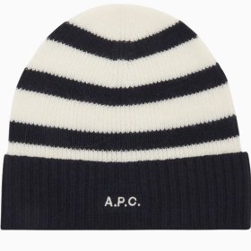 Resim Martin Unisex Koyu Lacivert-Ekru Merino Yün Bere - Çizgili 