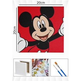 Resim Sayılarla Boyama 20x20 Cm Tuval Seti Fırça Boya Dahil Çıtaya Gerili - Kırmızı Mickey 
