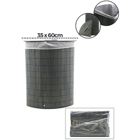 Resim Gri Üçgen 35x60cm - Y:60cm Bambu Ahşap Kirli Çamaşır Sepeti Seyyar Kapaklı Kumaş Çantalı İp Kulplu 5399 Çok Renkli 