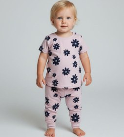 Resim SERRASTIL Kız Bebek Çiçek Baskılı Lila Renkli %100 Pamuk Kısa Kollu Pijama Takımı 