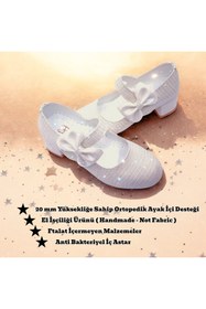 Resim BEEBRON Ortopedik Topuklu Abiye Kız Çocuk Ayakkabı Shining Series Abiayk2401 Simli Krem 