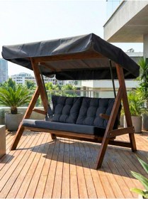 Resim Aida Swings Paris 2000 3 Kişilik Ahşap Bahçe Salıncağı Balkon Teras Salıncağı Şık Tasarımlı Salıncak Krem 