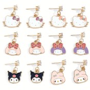 Resim Sanrio Hello Kitty & Kuromi Çivi Küpeler - Parıldayan Taşlı Sevimli Karikatür Tasarım, Çinko Alaşım, Günlük Kıyafet veya Hediye İçin Mükemmel 