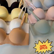 Resim Rastgele 3 Adet İnce Askılı Küçük Göğüslü Kadın İç Çamaşırı, Büzgülü Yarım Kupa Telsiz, Sarkan Göğüsleri Destekli ve Yumuşak Rahat 
