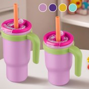Resim 1'li Paket Emode Çift Cidarlı Sızdırmaz Termos Bardak - 14oz/17oz Sıvı Geçirmez Yumuşak Pipet ve Tutacaklı, BPA İçermeyen Paslanmaz Çelik, Pastel Pembe - Ofis, Seyahat, Hediye (Noel, Cadılar Bayramı, Paskalya) için Uygun - Pipet Uyumlu, Seyahat Kahve Termosu, Renkli Tutacak Tasarımı, Sıcak ve Soğuk İçecekler, Şık ve Dayanıklı, Yeniden Kullanılabilir, Çevre Dostu İçecek Kabı 