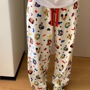 Resim Orijinal Disney Mickey Yazlık Yeni Eğlenceli Yürüyen Tembel Ev Pijamaları Sevimli Karikatür İpli Geniş Paça Pantolon 