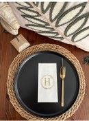 Resim Gold Yaldızlı Beyaz Çelenkli H Harfi Garson Peçete 16 Adet 