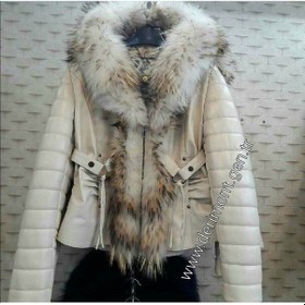 Resim Deriwork Hakiki Deri Krem Kürklü Kadın Ceket Krem 