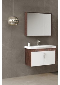 Resim Orka Luna 80 Cm Mdf Kahve Taş Banyo Dolabı Takımı 