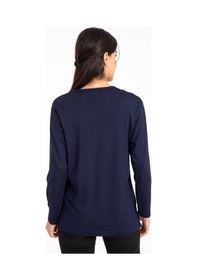 Resim Mutlu City Kadın Orta Yaş ve Üzeri Dört Mevsim V Yaka Rahat Kalıp Likralı Viskoz Anne Penye Bluz 140-Lacivert 