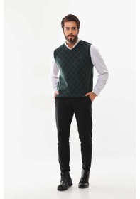 Resim Pelikan Erkek V Yaka Desenli Süveter 9614 Yeşil 