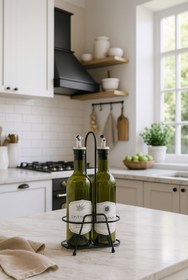 Resim Meralles Siyah Metal Stantlı Etiketli 2 Li Yağdanlık 750 ML ( yağdanlık mutfak düzenleyici organizeri ) 