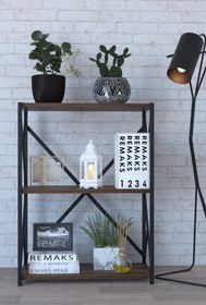 Resim Tedarikcenter 3 Raflı Metal Kitaplık Dergi Rafı Modern Raf Gazetelik - Ceviz 